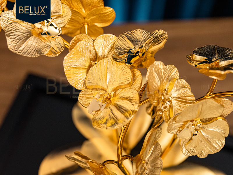 Chậu Hoa Lan Hồ Điệp 3 Cành dát vàng 24k KT 22x15x24cm